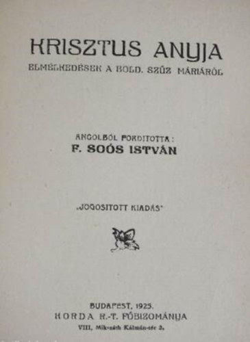 F.Sos Istvn fordtsa - Krisztus anyja