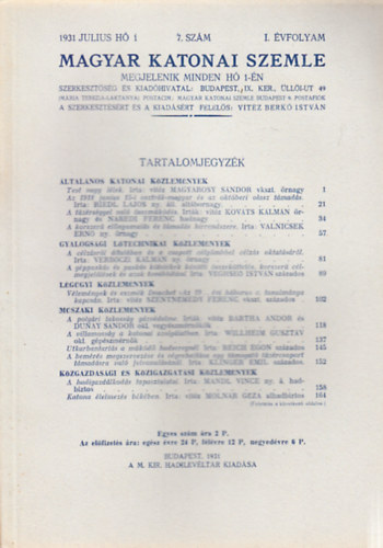 Magyar Katonai Szemle 1931. j�lius (I. �vf, 7. sz�m)