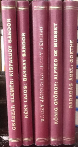 5 db knyv a Kltk s rk LET- S JELLEMRAJZOK AZ IRODALOM KRBL sorozatbl:Csszr Elemr+ Kisfaludy Sndor+ Kki Lajos: Baksay Sndor+ Vczy Jnos: Kazinczy Ferenc+ Knig Gygy: Alfred de Musset+ Barabs bel: Goethe