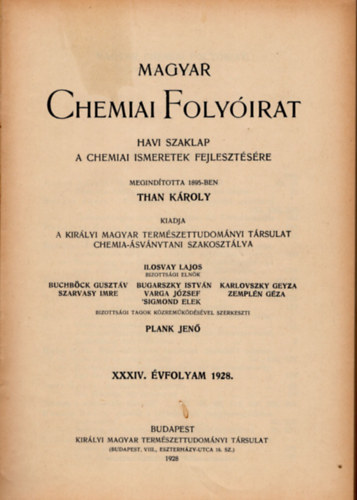 Magyar chemiai folyirat 1928. 1-12. (teljes vfolyam, egybektve)