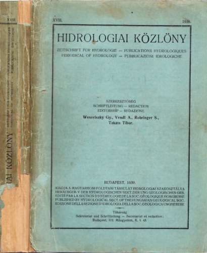 Hidrologiai Kzlny XVIII./1938.