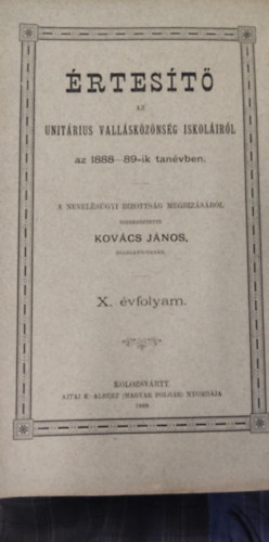 rtest az unitrius vallskznsg iskolirl az 1888-89-ik tanvben