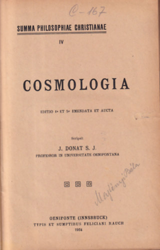 Cosmologia  summa Philosophiae Christianae IV