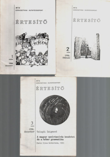 Tbb szerz Teleki Zsigmond - 3 db rtest (MTA Judaisztikai Kutatcsoport): 1988./1., 1990./2., 1990./3.