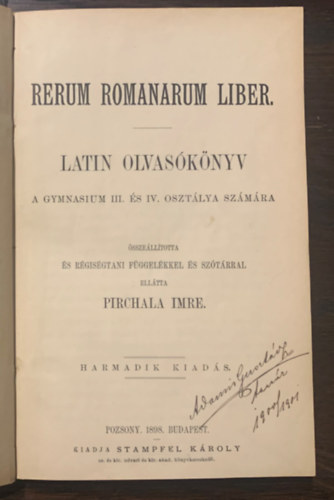 Rerum romanarum liber - Latin olvas�k�nyv a gymnasium III. �s Iv. oszt�lya sz�m�ra