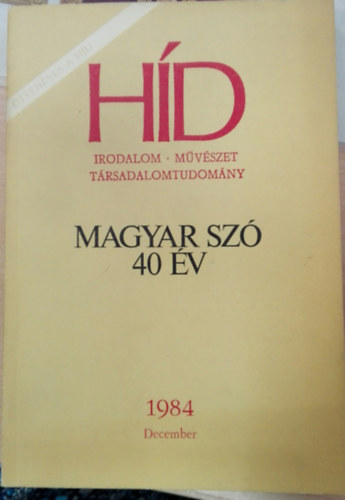 Hd Irodalom -Mvszet -Trsadalomtudomny Magyar Sz 40 v