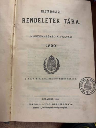 Magyarorsz�gi rendeletek t�ra 1890