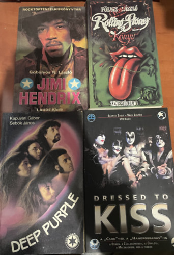 4 db zenei knyv: Jimi Hendrix + Rolling Stones knyv + Deep Purple + Dressed to Kiss