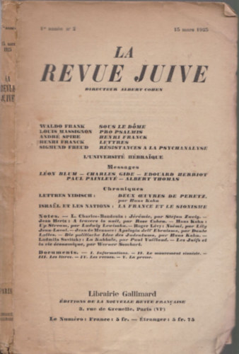 La Revue Juive 1re anne no 2 (15 mars 1925)