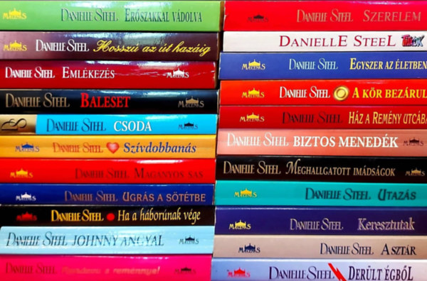 22 db Danielle Steel ktet: Erszakkal vdolva, Hossz az t hazig, Emlkezs, Baleset, Csoda, Szvdobbans, Magnyos sas, Ugrs a sttbe, Ha a hbornak vge, Johnny angyal, Randev a remnnyel, Szerelem, Titkok, Egyszer az le