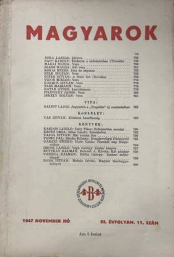 Magyarok 1947 November - III. �vfolyam 11. sz�m