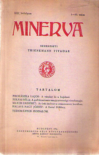 Thienemann Tivadar  (szerk.) - Minerva XIII. vfolyam 1-10. szm