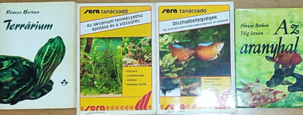 4db akvarisztikval, dszhalakkal kapcsolatos knyv - Dszhalbetegsgek-gy lesznek halai ismt egszsgesek s vidmak, Az akvrium termszeth polsa s a vzszrs, Pnzes Bethen-Terrrium, Pnzes Bethen-Tlg Istvn-Az ar