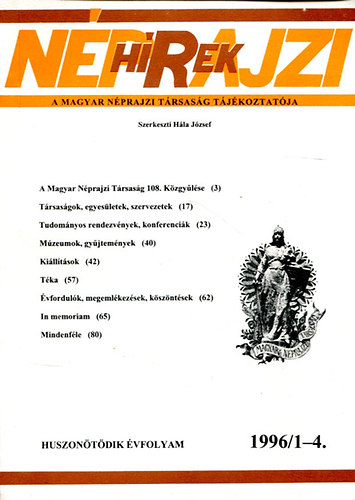 Nprajzi hrek 1996/1-4. (XXV. vfolyam)- egy ktetben
