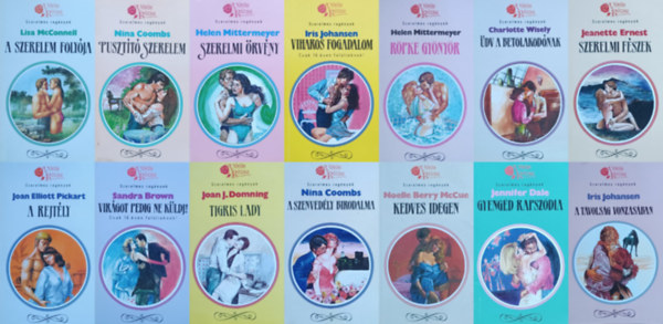 14 db romantikus regny a Vrs Rzsa szerelmes regnyek sorozatbl: A tvolsg vonzsban + Virgot pedig ne kldj! + Pusztt szerelem + Szerelmi rvny + Gyengd rapszdia + dv a betolakodnak + Kedves ide