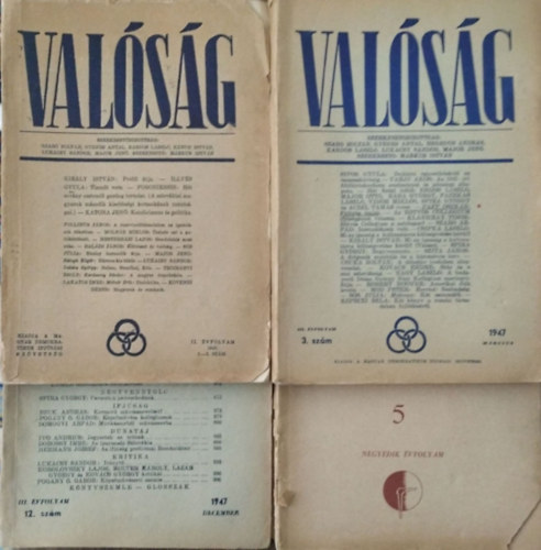 Lukcsy Sndor  (szerk.) Mrkus Istvn (szerk.) - Valsg, 1946-1948. - 4 db szrvnyszm (1946/3-5., 1947/3., 12., 1948/5.)