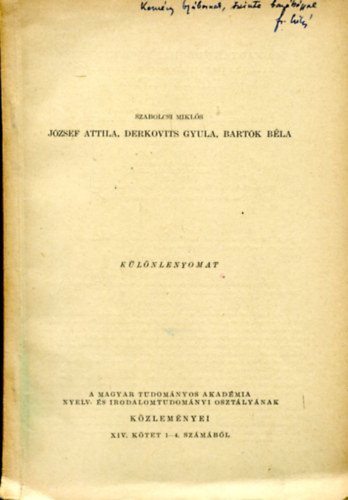 J�zsef Attila - Derkovits Gyula - Bart�k B�la (k�l�nlenyomat)