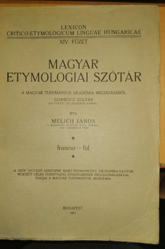 Melich Jnos - Magyar etymologiai sztr XIV. fzet