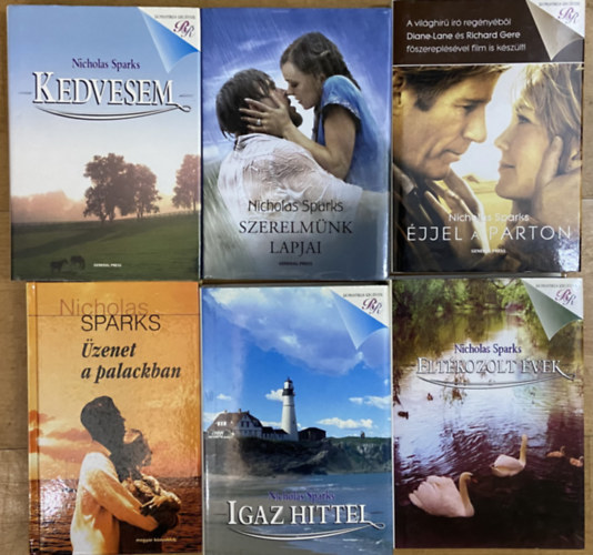 6 db romantikus Nicholas Sparks reg�ny - Kedvesem, Szerelm�nk lapjai, �jjel a parton, �zenet a palackban, Igaz hittel, Elt�kozolt �vek