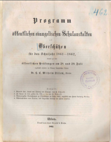 Programm der �ffentlichen evangelischen Schulanstalten zu Obersch�fzen  f�r das Schuljahr 1861-1862