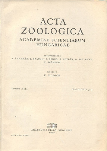 Acta Zoologica (A Magyar Tudomnyos Akadmia zoolgiai kzlemnyei)- Tomus XIII., Fasciculi 3-4.