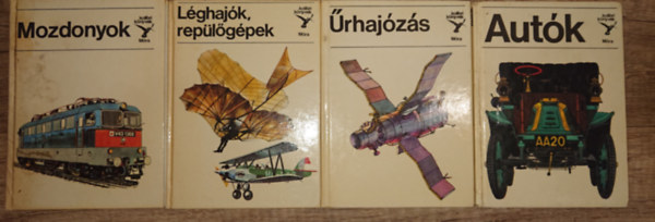 4 k�tet a k�leked�si eszk�z�kr�l a Kolibri K�nyvek k�z�l: Mozdonyok, L�ghaj�k, rep�l�g�pek, �rhaj�z�s, Aut�k
