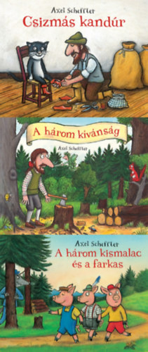 3 db meseknyv Axel Scheffler mks stlusban: Csizms kandr + A hrom kismalac s a farkas  + A hrom kvnsg