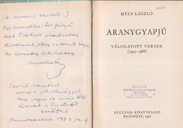 Aranygyapj - vlogatott versek  (1923-1968) - Dediklt