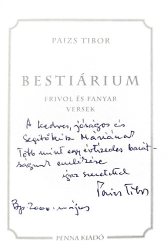 Paizs Tibor - Bestirium FRIVOL S FANYAR VERSEK