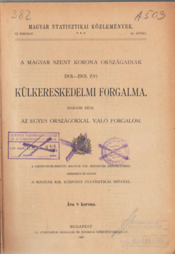 A Magyar Korona orszgainak 1902. vi klkereskedelmi forgalma. Magyar Statisztikai Kzlemnyek 6. ktet