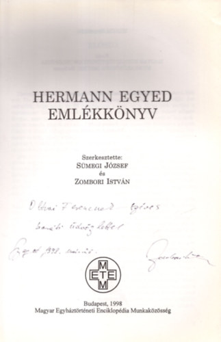 Hermann Egyed emlkknyv   / DEDIKLT/