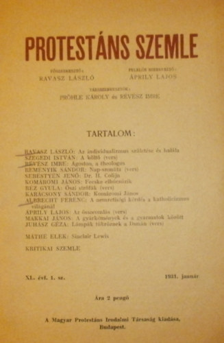prily Lajos  (szerk.) - Protestns szemle XL. vfolyam 1. szm
