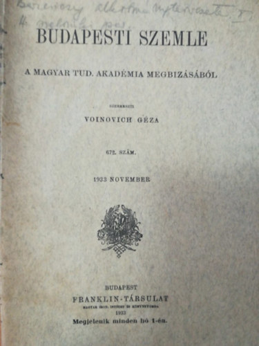 Budapesti szemle 672. sz�m 1933 november