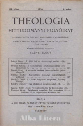 Theologia Hittudomnyi folyirat - III. ktet 4. szm 1936.