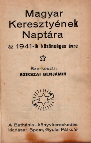 Magyar Keresztynek Naptra az 1941-ik kznsges vre