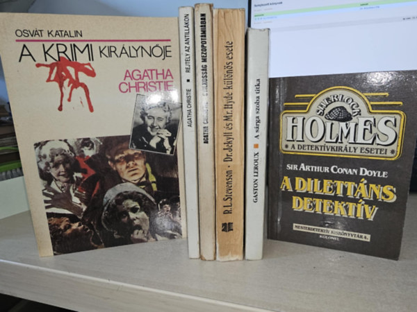 6db-os klasszikus krimi KNYVMENT AJNLAT: A krimi kirlynje+ Rejtly az antillkon+ Gyilkossg Mezopotmiban+ Dr. Jekyll s Mr. Hyde klns esete+ A srga szoba titka+ A dilettns detektv