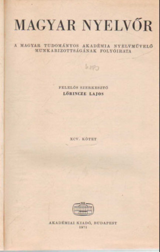 Magyar nyelvr 1971  vi teljes vfolyam (egybektve )