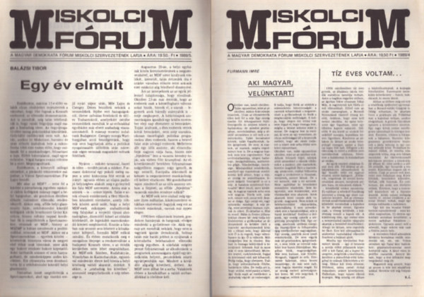3 db Miskolci Frum egytt: 1989/4., 1989/5., 1990. jnius