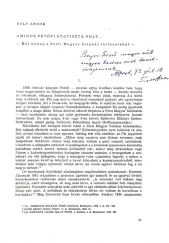 Amikor Pet�fi statiszta volt... - K�t h�nap a Pesti Magyar Sz�nh�z t�rt�net�b�l