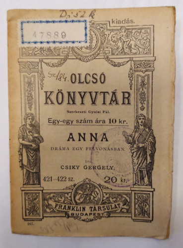 Anna - Drma egy felvonsban (Olcs Knyvtr 421-422. sz.)