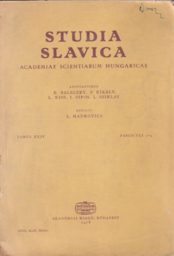 E. Baleczky - Studia Slavica Academiae scientiarum Hungaricae