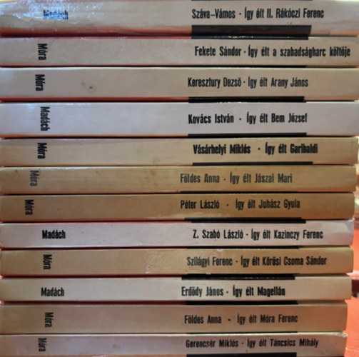 �gy �lt sorozat 12 k�nyv (�gy �lt II. R�k�czi Ferenc, a szabads�g k�lt�je, Arany J�nos, Bem J�zsef, Garibaldi, J�szai Mari, Juh�sz Gyula, Kazinczy Ferenc, K�r�si Csoma S�ndor, Magell�n, M�ra Ferenc, T�ncsics Mih�ly)