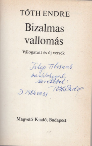 Bizalmas valloms - Vlogatott s j versek- dediklt