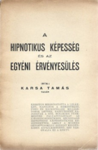 A hipnotikus kpessg s az egyni rvnyesls