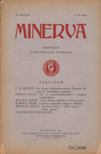 Minerva X. vfolyam 1-4. szm