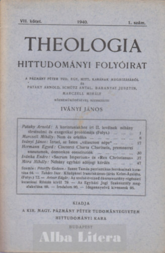 Theologia hittudomnyi folyirat VII. ktet 1940. 1. szm
