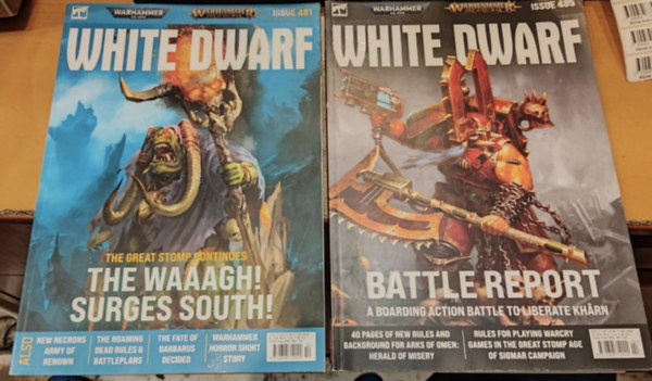 Lyle Lowery - 2 db Wahammer 40.000 - White Dwarf: Issue 481: The Great Stomp Continues: The Waaagh! Surges South! + Issue 485: Battle Report: A Boarding Action Battle to Liberate Kharn