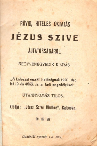 Jzus szve jtatossgrl - rvid, hiteles oktats