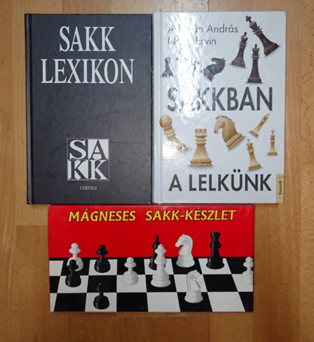Nagy Ervin Adorján András - 2 könyv a sakkról + ajándék mágneses sakk-készlet: Sakklexikon, Sakkban a lelkünk + ajándék