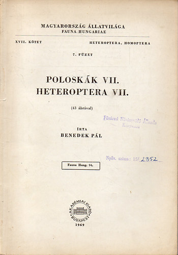 Poloskk VII. - Heteroptera VII. (43 brval) - Magyaorszg llatvilga (Fauna Hungariae) XVII. ktet 7. fzet - Heteroptera, Homoptera